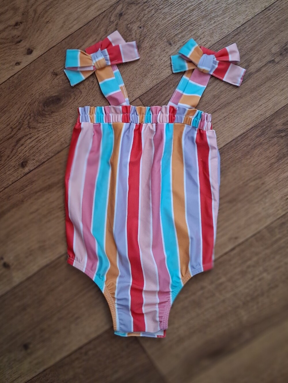 Striped Baby Romper with Bow Straps - Multicolor